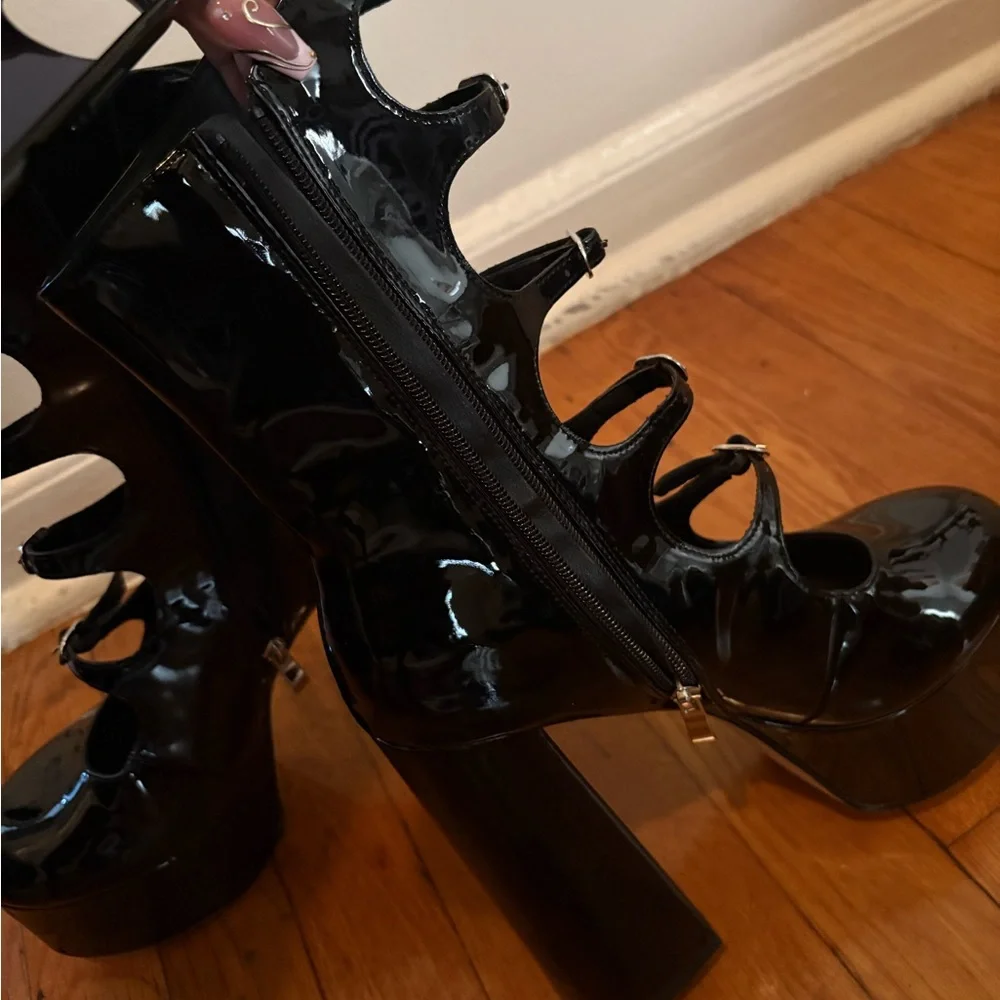 Women's Black Patent Platform Ankle Boots